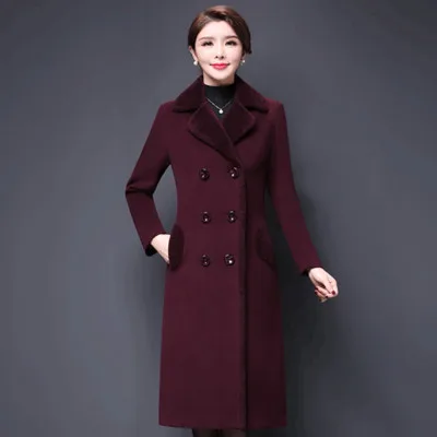 Mallow purple Двубортный шерстяной пиджак женская одежда Осень/Зима Новая Модная элегантная Длинная Верхняя одежда приталенное повседневное теплое шерстяное пальто - Цвет: Mallow purple