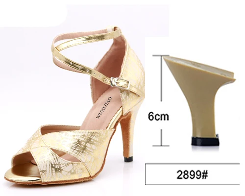 Gold heel 6cm WUXIJIAO/популярные женские кожаные туфли для латинских танцев с принтом; туфли для бальных танцев; вечерние туфли для танцев на квадратном каблуке 10 см - Цвет: Gold heel 6cm