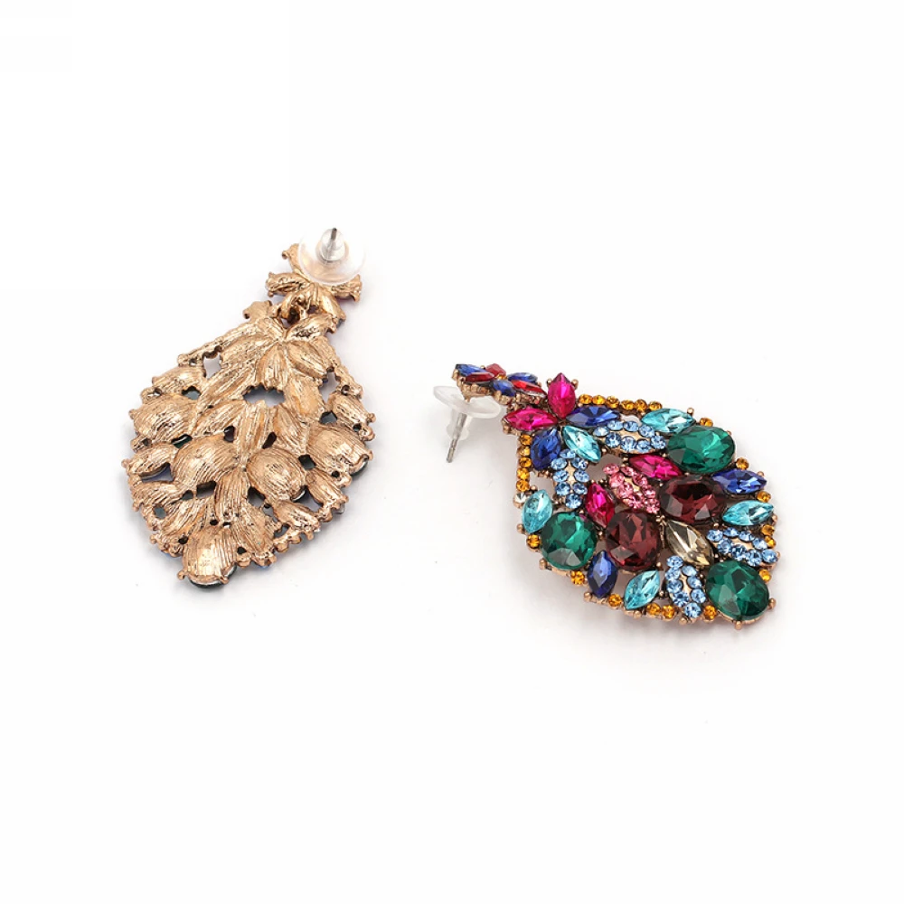 E0185 Large Colorful Glass Crystal Stone Pendant Earrings |