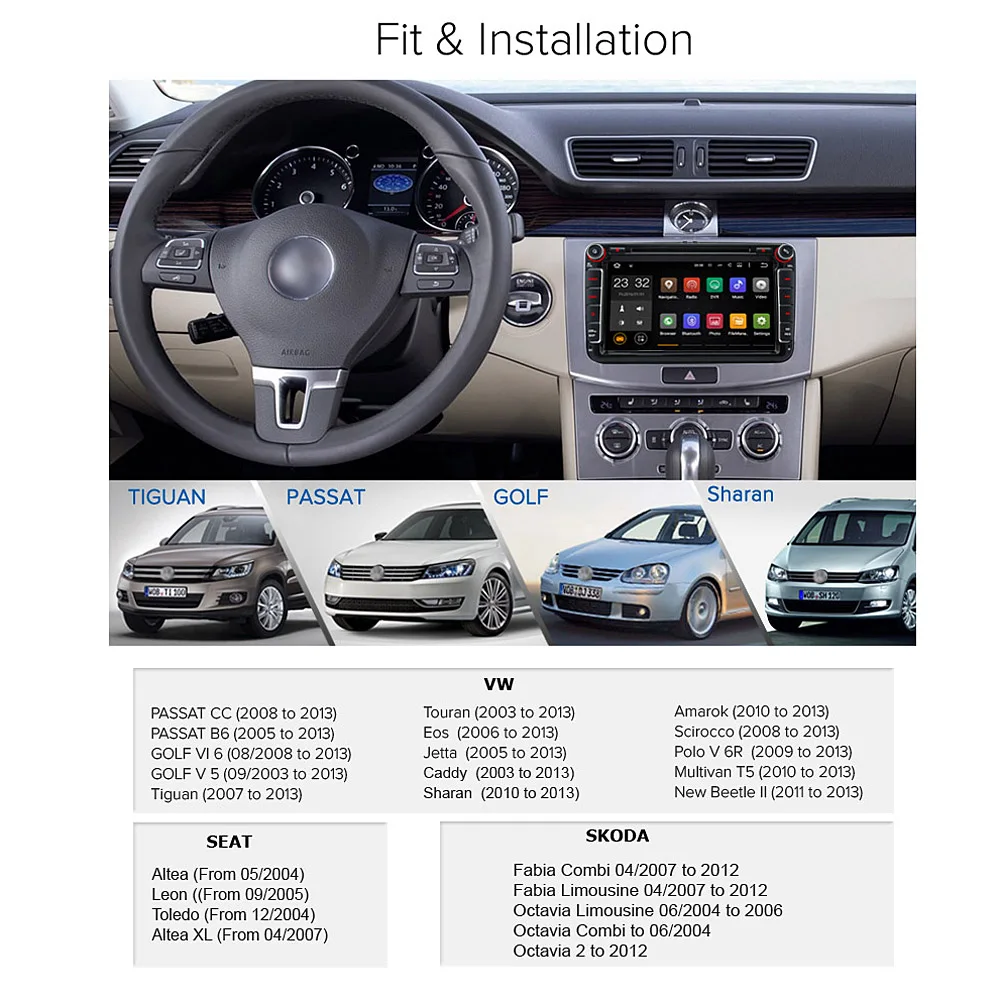 A-Sure 8&quot Android 7.1 Car DVD player 2G+16G for Volkswagen VW Tiguan Polo Golf 5 6 Passat B6 Jetta Transporter T5 DAB+ Radio |