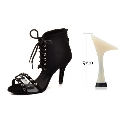 Black 9cm Ladingwu/модные ботинки для латинских танцев; женская обувь для сальсы; Танцевальная обувь с мягкой подошвой; Обувь для бальных танцев; замшевая и полиэфирная обувь - Color: Black 9cm