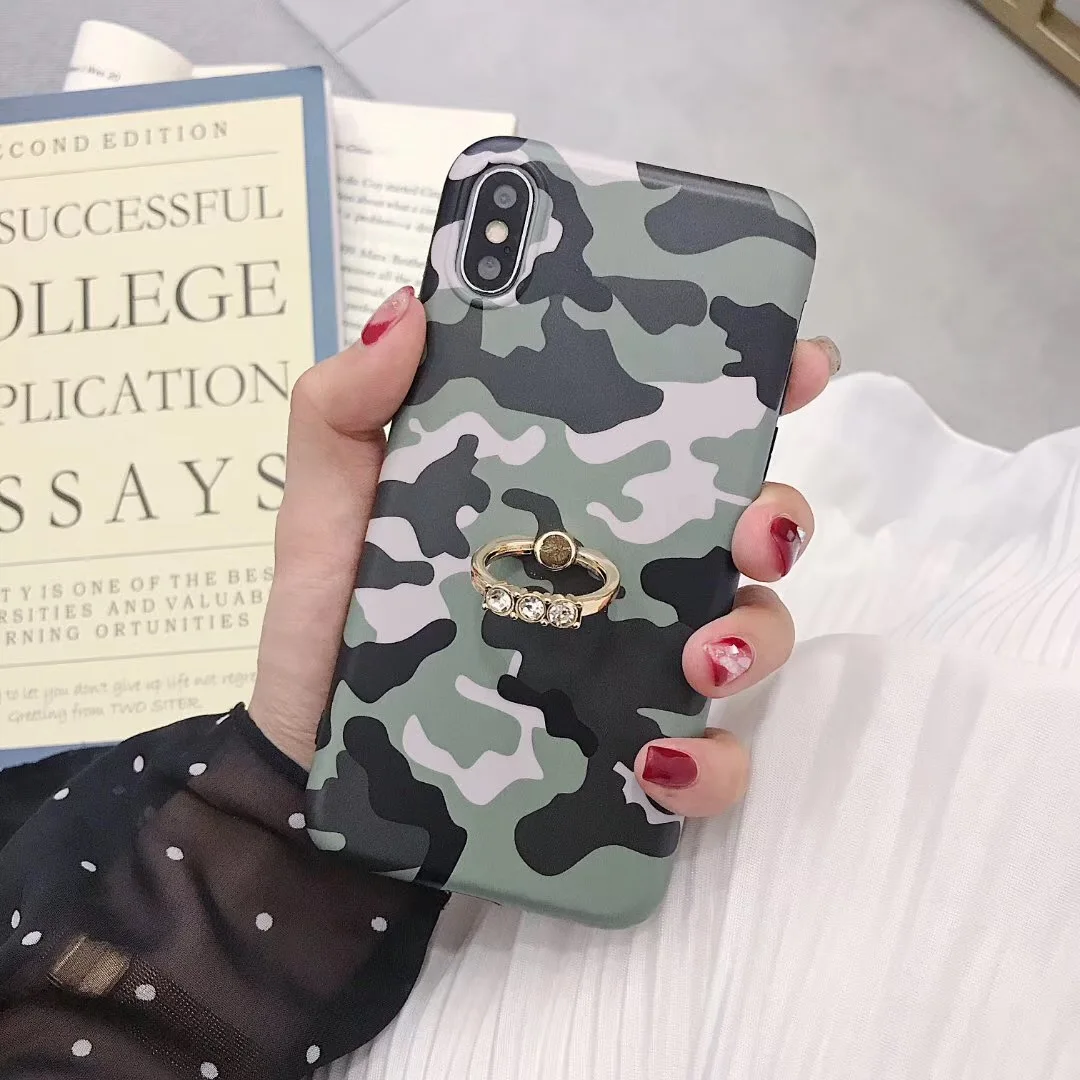 Fashion Camouflage Ring diamond flash phone case cover for iphone x xs max xr 8 7 6 6s plus Metal round bracket support coque |