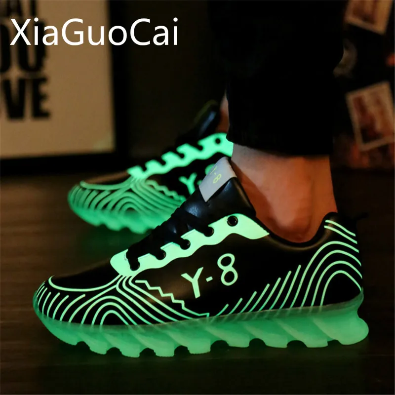 Светящиеся мужские кроссовки флуоресцентная обувь для прогулок тренировок на