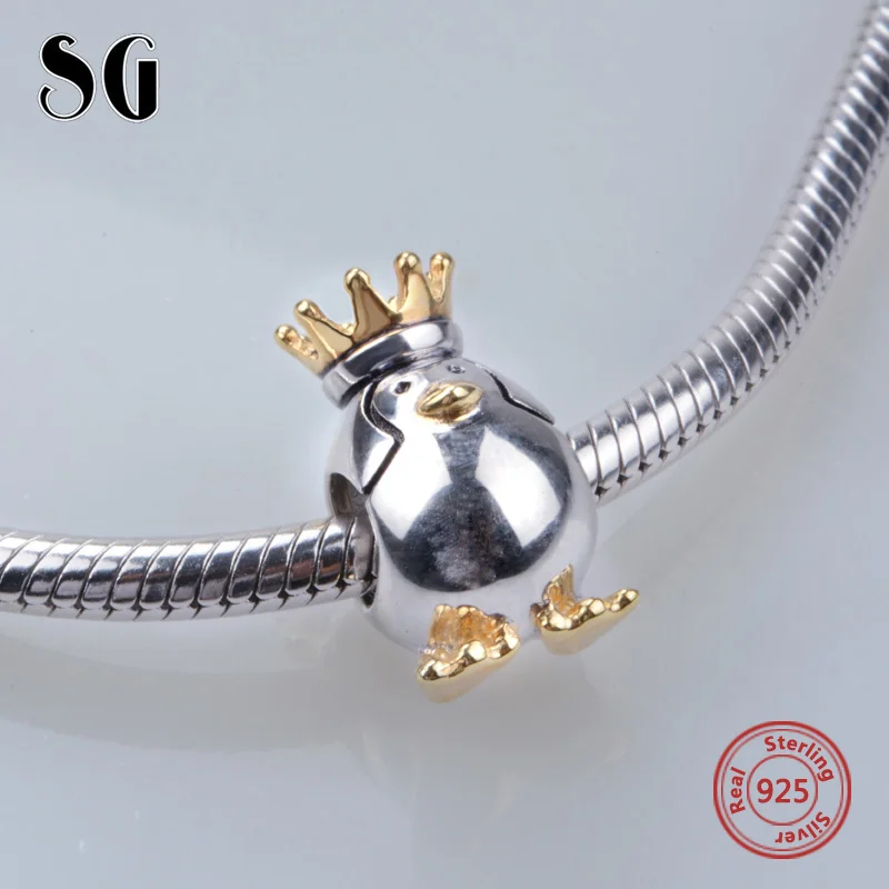 Подходит для браслетов pandora, серебро 925, бусины, оригинальная Корона, пингвин, подвески, бусины в античном стиле, сделай сам, подвеска, ювелирное изделие для женщин, подарки