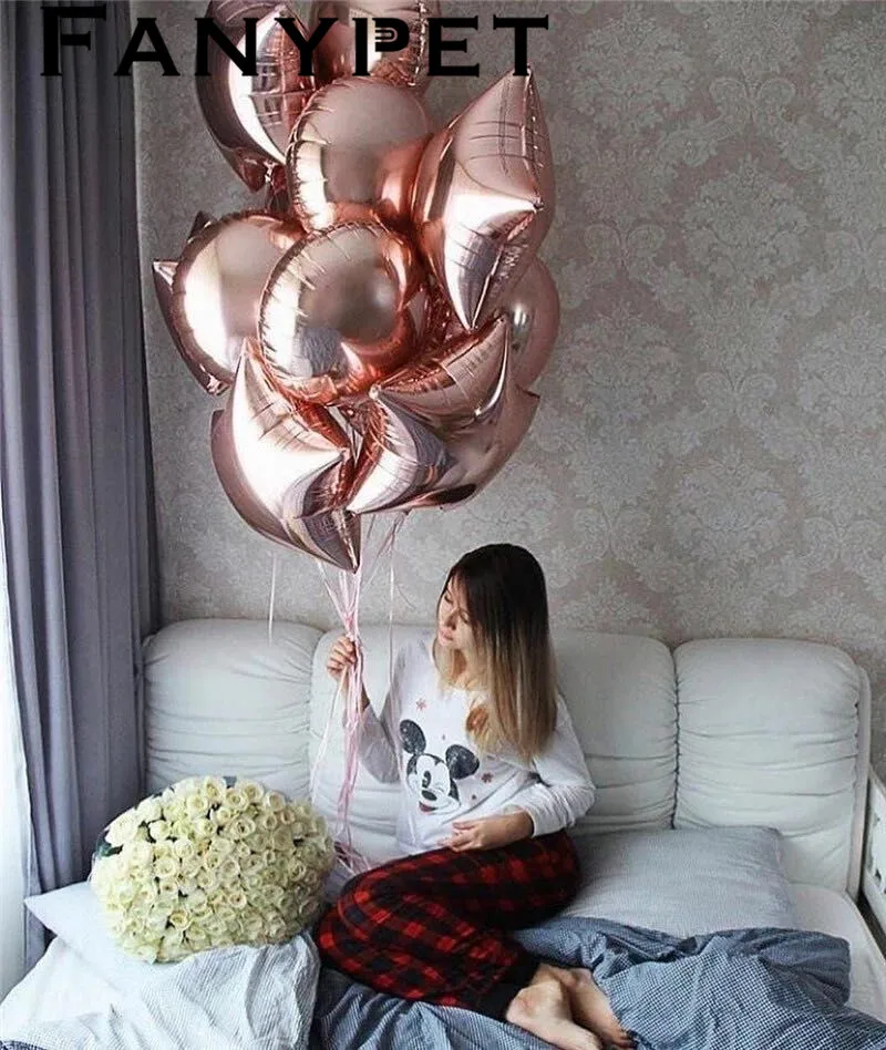10 шт 18 дюймов звезда розового золота сердце глобусы металлический цвет Infatable