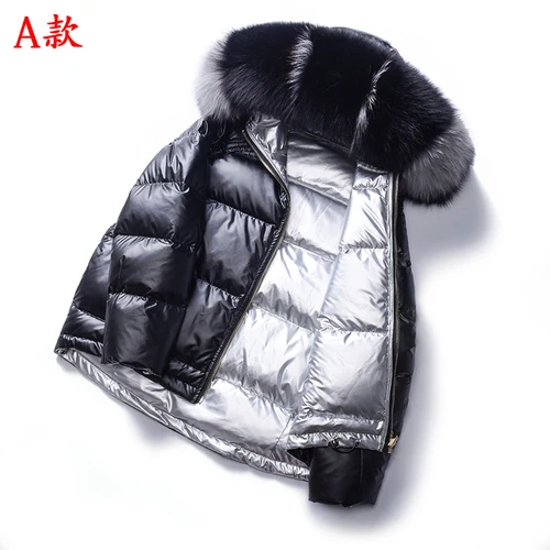 Black with Fur Женские пуховики, куртки, теплые женские пуховики, двухсторонняя Меховая куртка, женские блестящие розовые пальто, женская одежда размера плюс - Цвет: Black with Fur