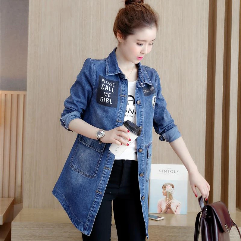 Denim Jacket For Women 2019 Spring and Autumn Korean Pockets Buttons Long Sleeve Outerwear Ladies Casual Coat Large Size R237 | Женская