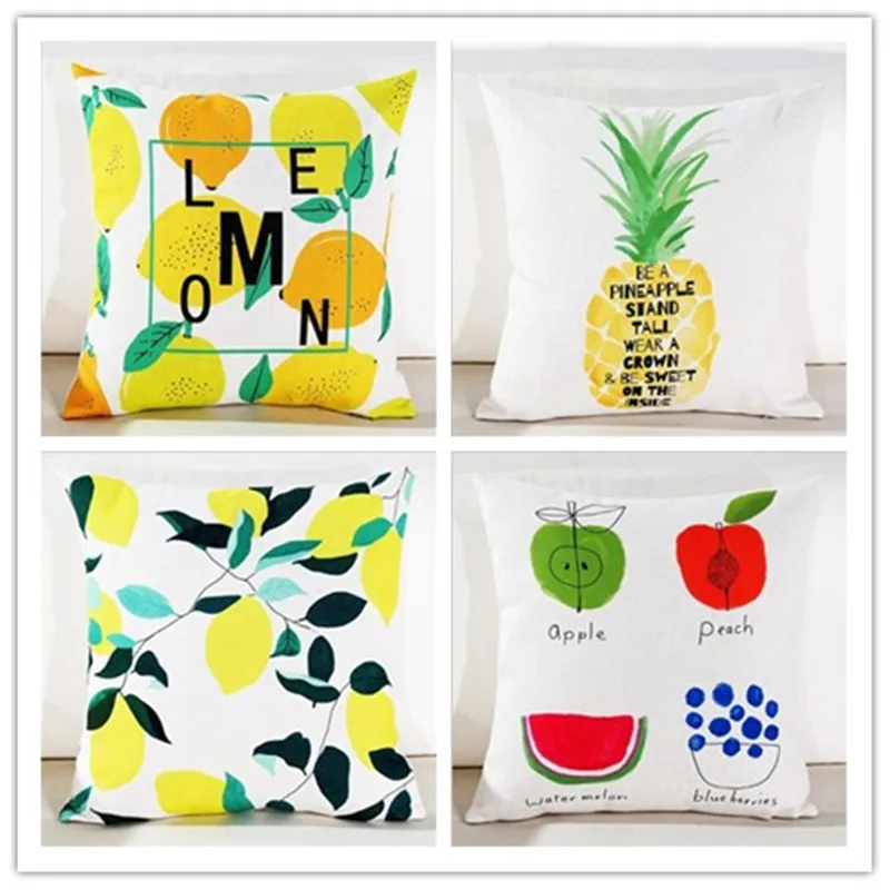 

Lemon Pillow Cover Pineapple Linen Cushion Cover Decorative Throw Pillow Home Decor Pillowcase