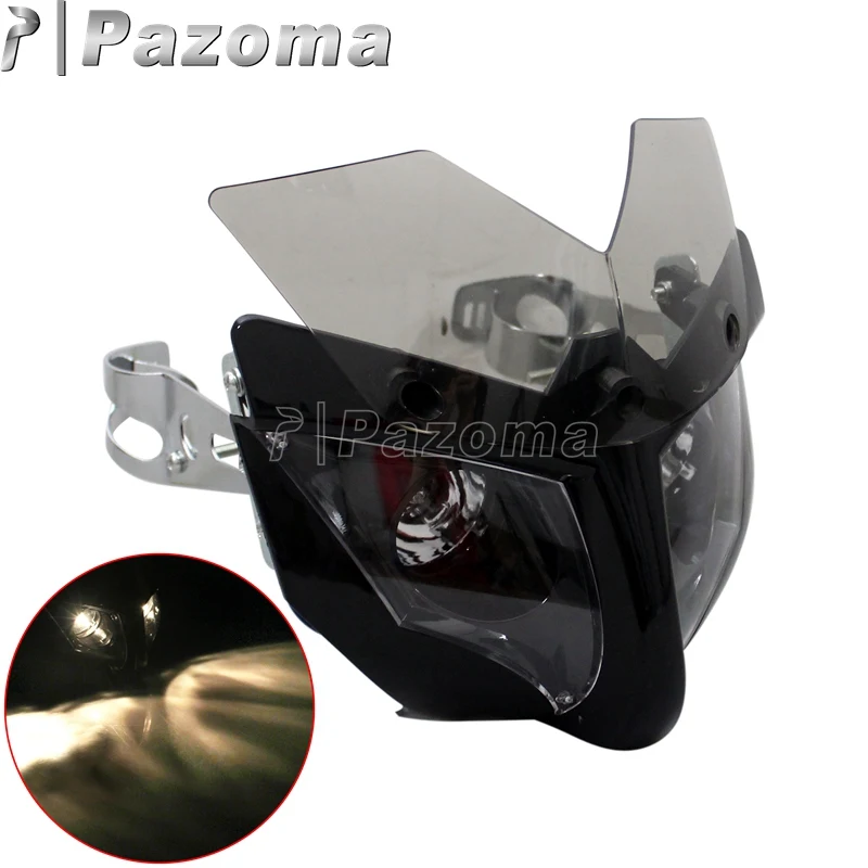 12V Motorcycle Fairing Headlight Mask with 35-54mm Bracket Front Lighting Headlamp for Streetfighter Dirt Bikes Naked Bikes