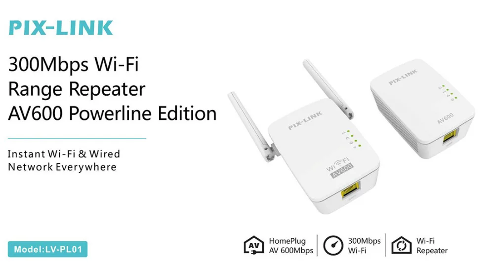 PIXLINK PL01 600 Мбит/с беспроводной Wi-Fi адаптер удлиннитель маршрутизатора Комплект сетевой Powerline сетевые адаптеры Homeplug 1 пара