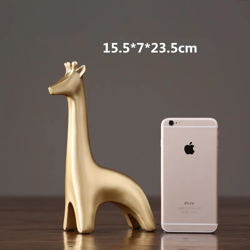 B-Giraffe Скандинавский домашний декор Статуэтки золотой слон статуи животных Жираф носорог Смола украшения творческий дом стол дисплей скульптура - Цвет: B-Giraffe