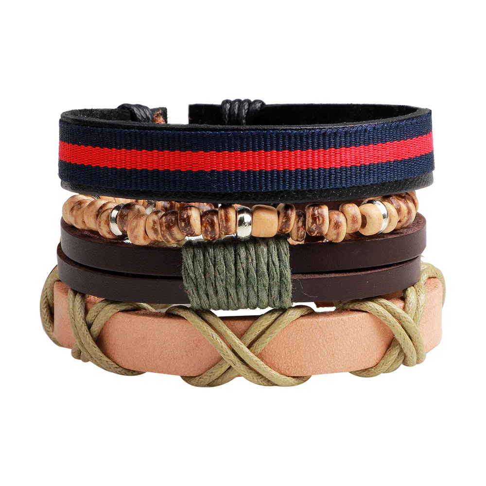 dankaishi 4pcs/set Handmade Customized Punk Vintage Genuine Leather Hemp Rope PU Braided Multicolor Women Jewelry Men Bracelets |