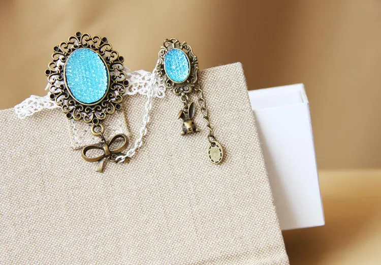 Ручная работа синий Овальный горный хрусталь бант белое кружевное регулируемое