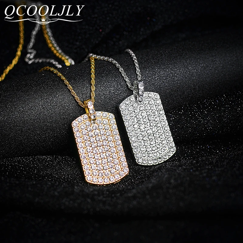 Мужская подвеска в стиле хип хоп QCOOLJLY Золотое очаровательное квадратное