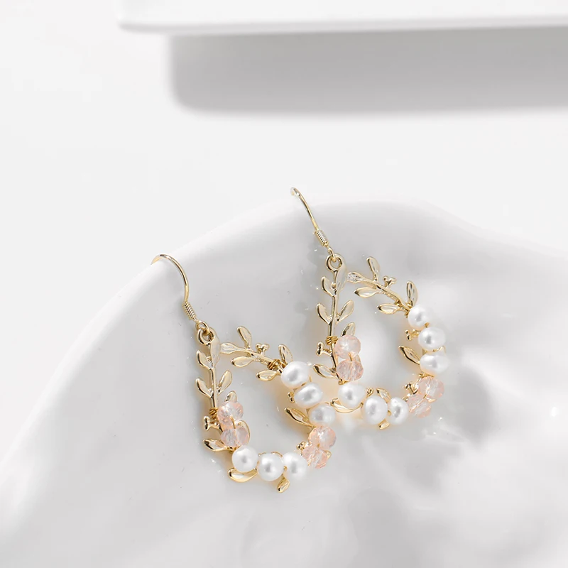 Yhpup Trendy Exquisite Natural Pearls Dangle Earrings Crystal Copper Plant Elegant Chic S925 for Bride Party Brincos | Украшения и