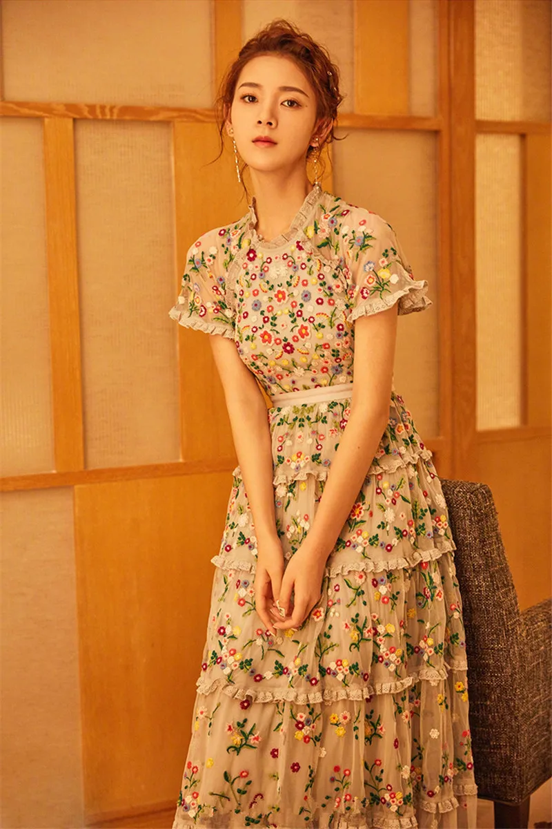 Женское Сетчатое платье с цветочным принтом и оборками элегантные вечерние