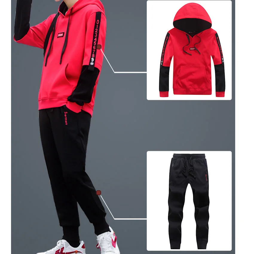 

New 2019 spring autumn sports casual sets students hooded suits men outerwear plus size