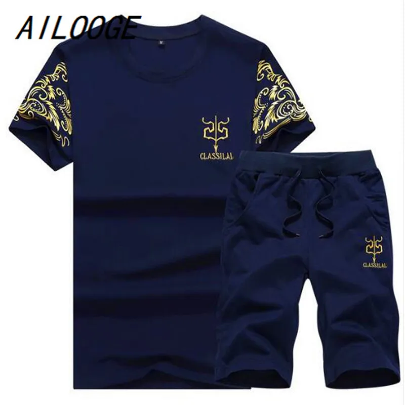 

AILOOGE Sportsuit and Tee Shirt Set Mens T Shirt Shorts + Short Pants Men Summer Tracksuit Men Casual Brand Tee Shirts 2018