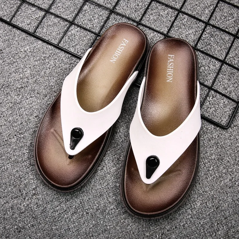 Мужские кожаные тапочки летние домашние вьетнамки на плоской подошве мягкой