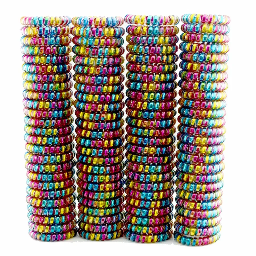 

Lots 100 Pcs Women Girls Size 5.5 CM Colorful Hair Bands Elastic Rubber Telephone Wire Ties Plastic Rope Gum Spring