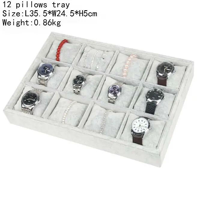 ice grey velvet tray Rasalhaguer модная 12 подушек шкатулка браслет дисплей часы держатель Органайзер браслет цепь Витрина ювелирных изделий дисплей - Цвет: ice grey velvet tray