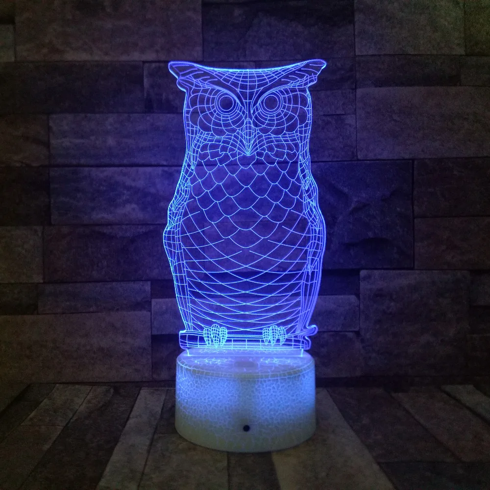 3D ночник с совой и животными светодиодный Настольный светильник изменением 7