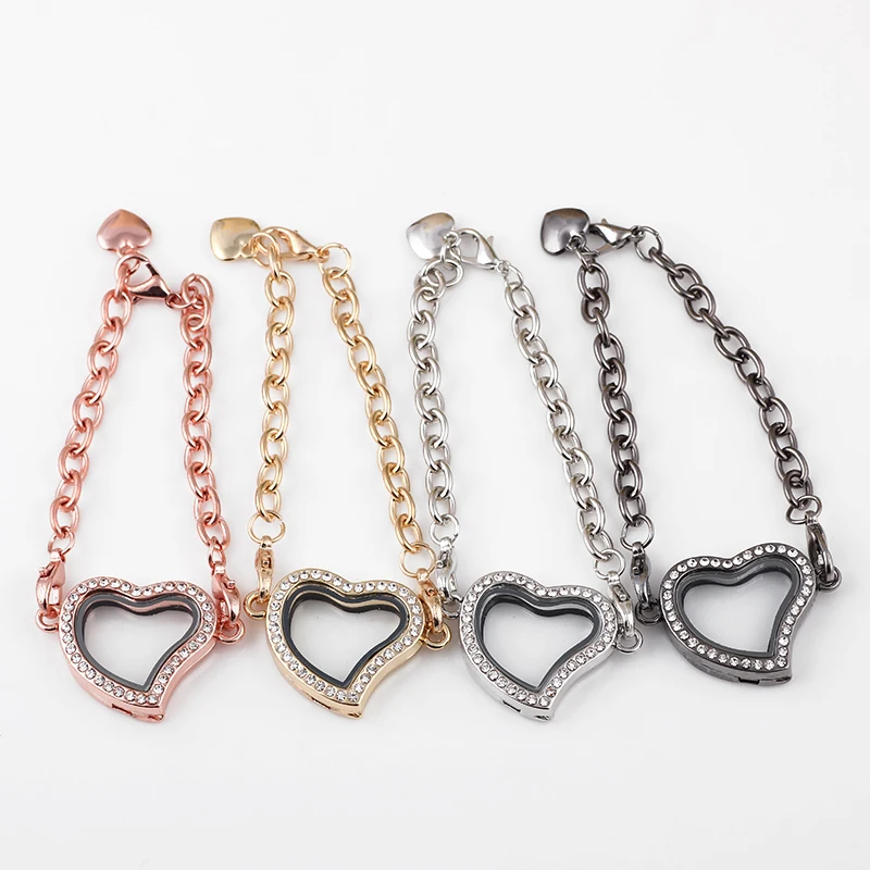 10 шт./лот Новое поступление 4 цвета Браслет медальон в форме сердца из сплава с