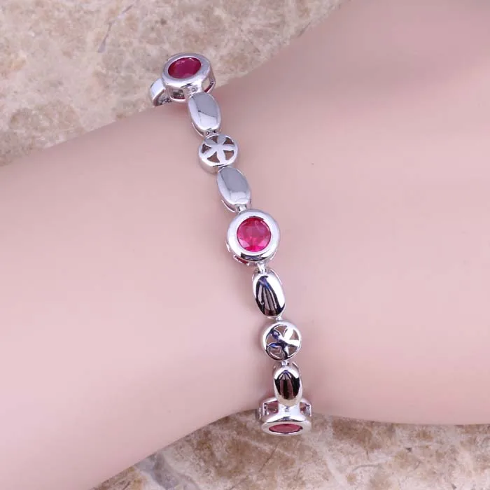 Весёлый Красный кубический цирконий посеребренный звеньевой браслет цепочка 6 5 7