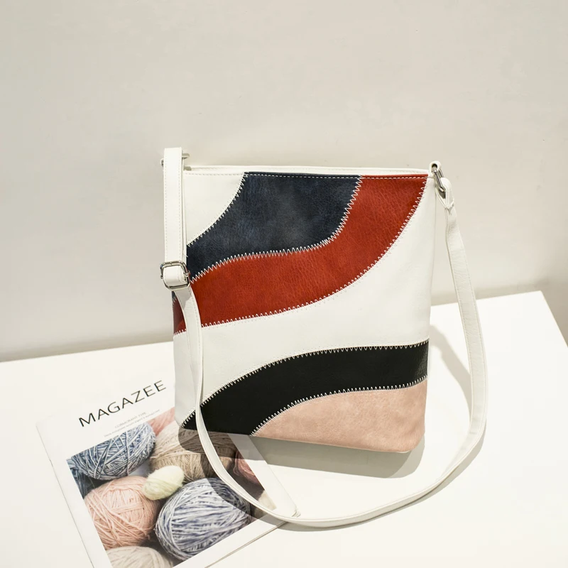 UKQLING/цветные женские сумки на плечо с панелями кожаные верхними ручками сумка из