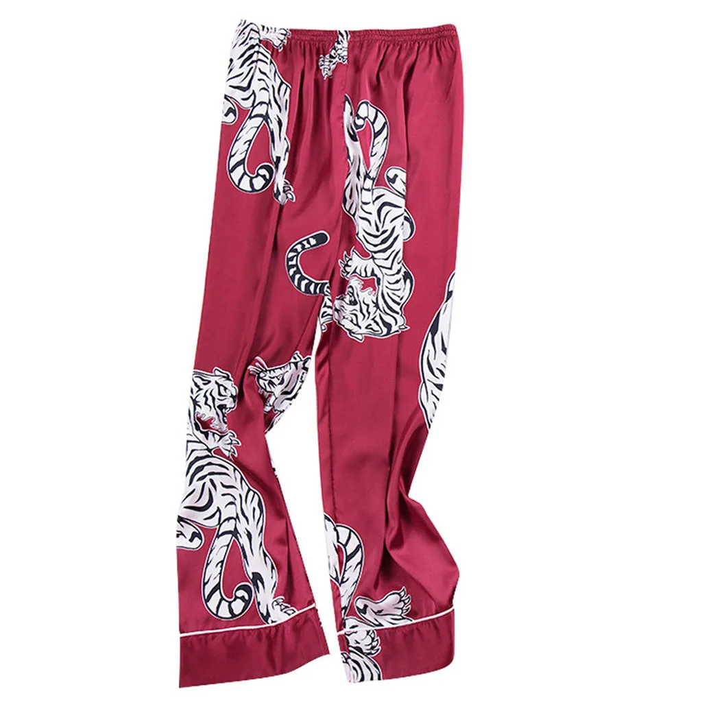 Новинка 2019 модная мужская одежда для сна пижамы нижнее белье шелковые с принтом