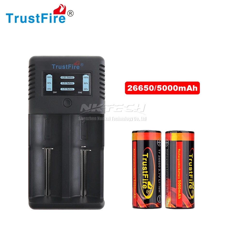 TR-019 TrustFire интеллигентая(ый) быстро Батарея Зарядное устройство Дисплей статус зарядки подходит 18650 26650 32650 25500 14500 10440 18500 литий-ионный аккумулятор - Цвет: With 2-26650 5000mAh