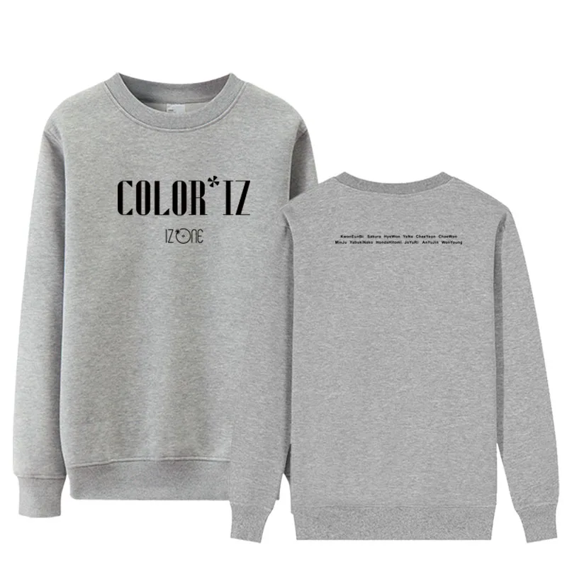 

Kpop izone new album coloriz same printing o neck thin sweatshirt spring autumn unisex 2 style loose pullover sweatshirt