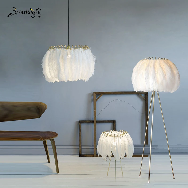 Подвесные светильники E27 романтическая Подвесная лампа с пером для спальни
