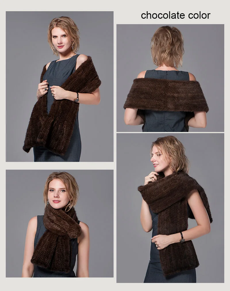 Ms.MinShu Natural Mink Fur Scarf Hand Knitted Long Mink Fur Scarf Woman Winter Scarf Wrap Genuine Mink Fur Shawl Female