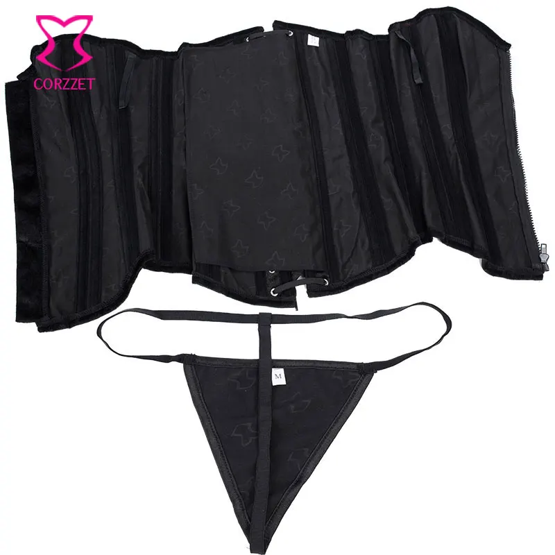 Corzzet черный фланелевый корсет на молнии с завышенной талией утягивающий