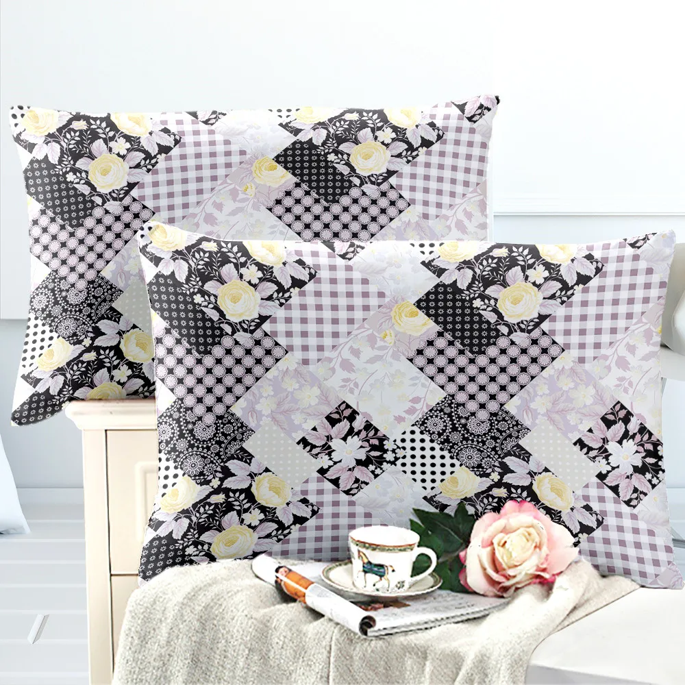 

Yellow Flowers Duvet Cover Set Floral Plaid Bedding Set Geometric Patchwork Quilt Cover King Queen Pillowcase Home Decor D25