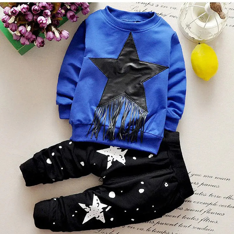 

Children Clothing Sets New 2016 Autumn Long Sleeved Five-pointed Star Tassel Sweatshirts + Print Pants 2 Piece CLS074
