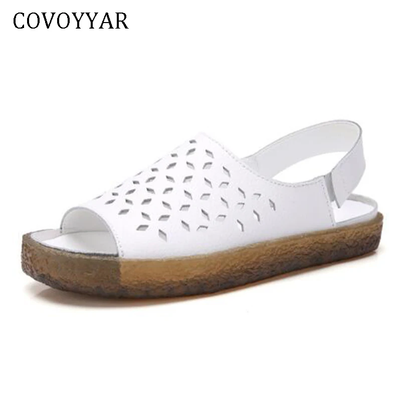 Covoyar/женские босоножки с вырезами кожаные женские туфли на плоской подошве