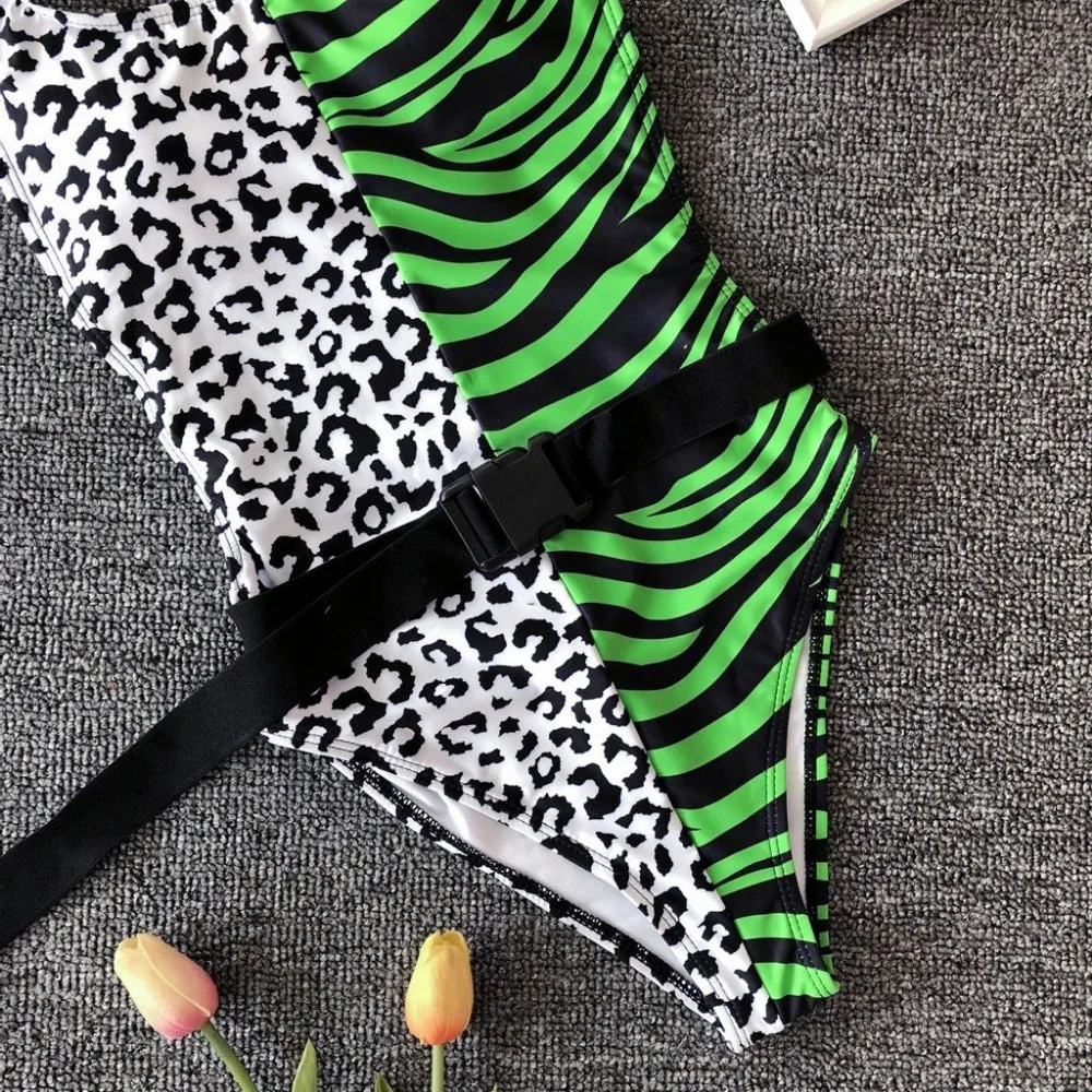 Женский купальник с леопардовой вышивкой пляжный комплект бикини летний