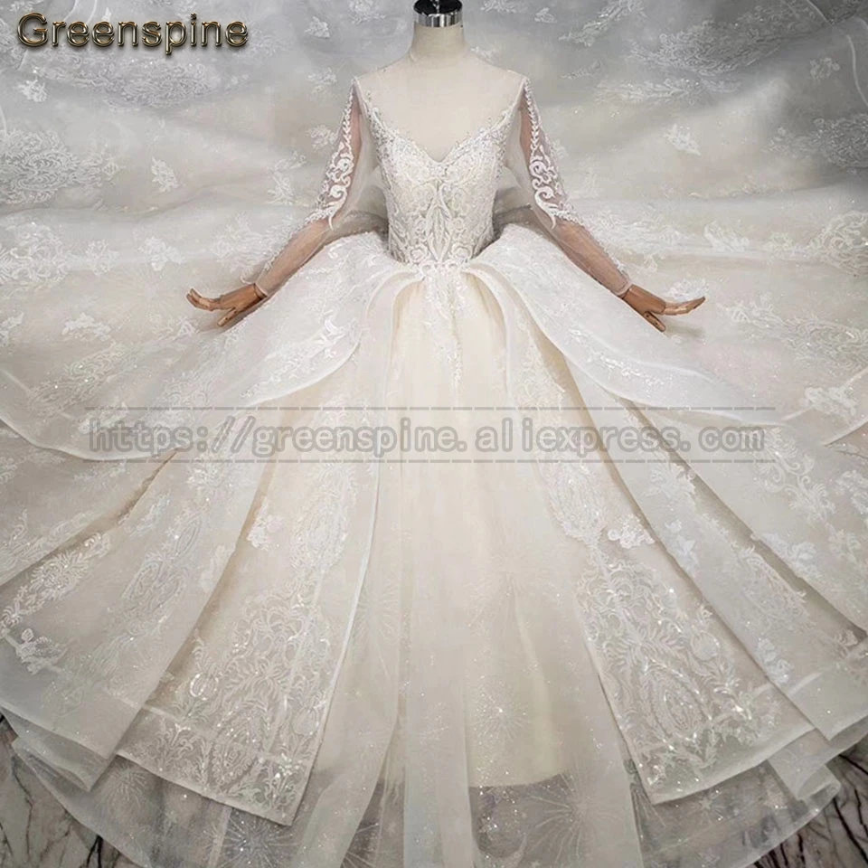 Зеленое винтажное индийское свадебное платье Vestido Sposa мусульманское свадебное платье с длинным рукавом Роскошные кружевные свадебные платья с бисером