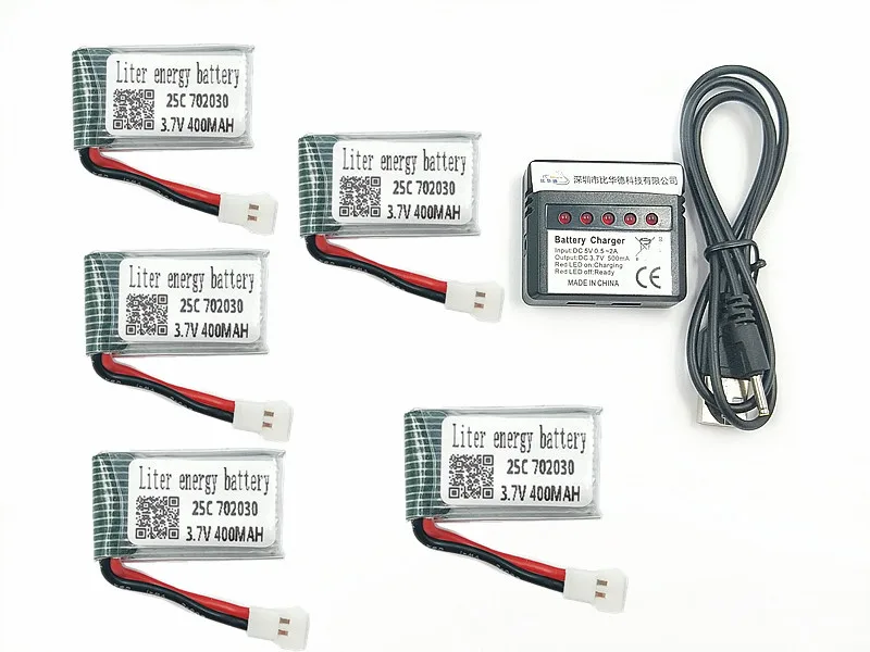 5pcs 3.7V 400mAh 702030 25C For Eachine E55 FQ777 FQ17W Battery With 1 to 5 Charger Cable RC Quadcopter Spare Part | Электроника