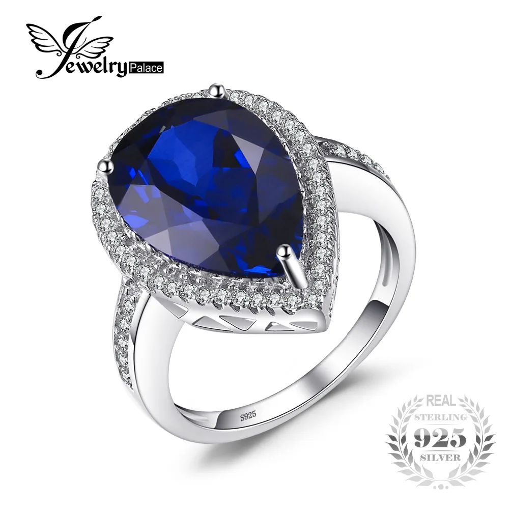Jewelrypalace Роскошные Груша Cut 7ct создан синий сапфиры кольцо из натуральной 925