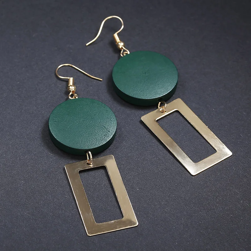 Модные квадратные длинные висячие серьги Женская мода 2019 круглые деревянные