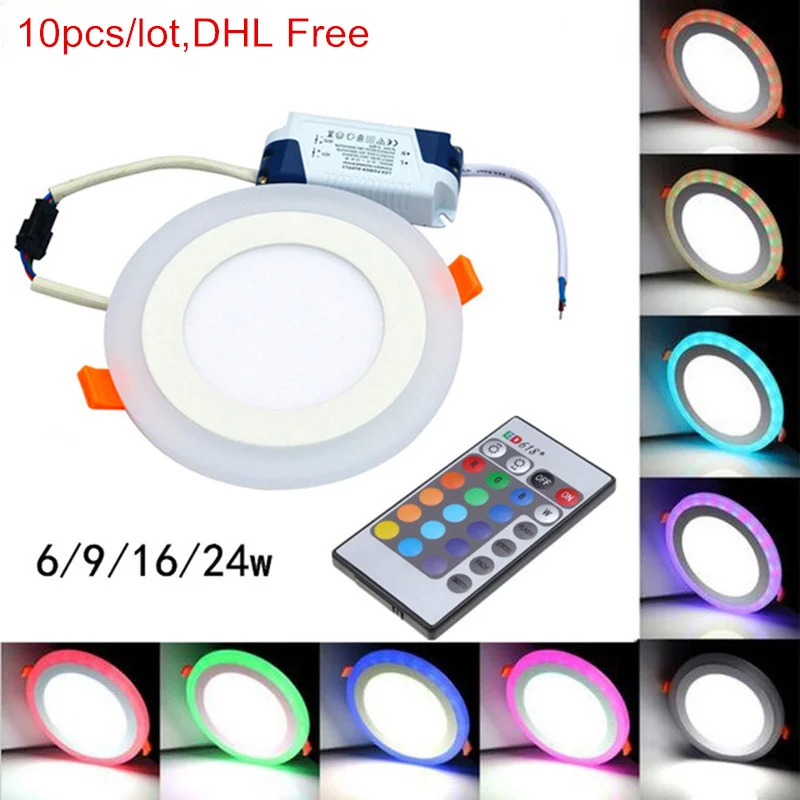 

3 Model Round RGB+ white double color Led Panel Light 6w/9w/16w/24W AC85-265V Recessed LED Ceiiling Lamp led Ceiling lamp