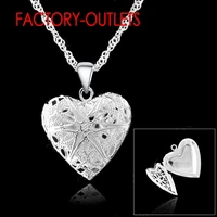 925 sterling silver pendant necklaces white heart shape open case frame women girls anniversary engagement wholesale
