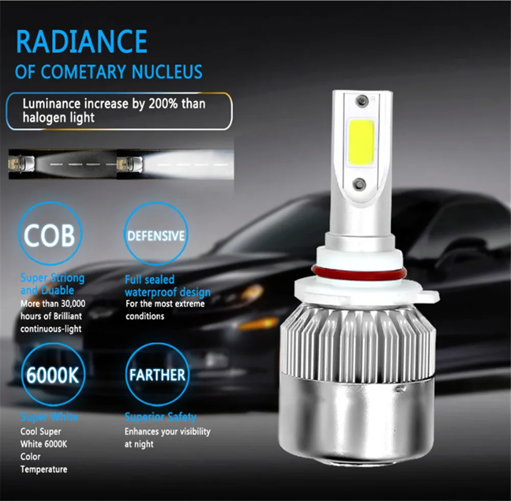 C6 авто лампы светодиодный H7 H4 H11 H1 H3 H8 H9 H13 880 881 9005 9006 HB3 HB4 H27 фар автомобиля для