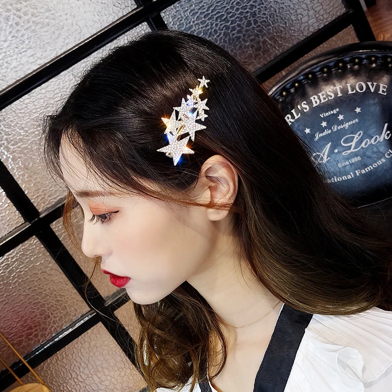 Лучшее для леди новый стеклянный кристалл пятиконечная звезда заколки волос