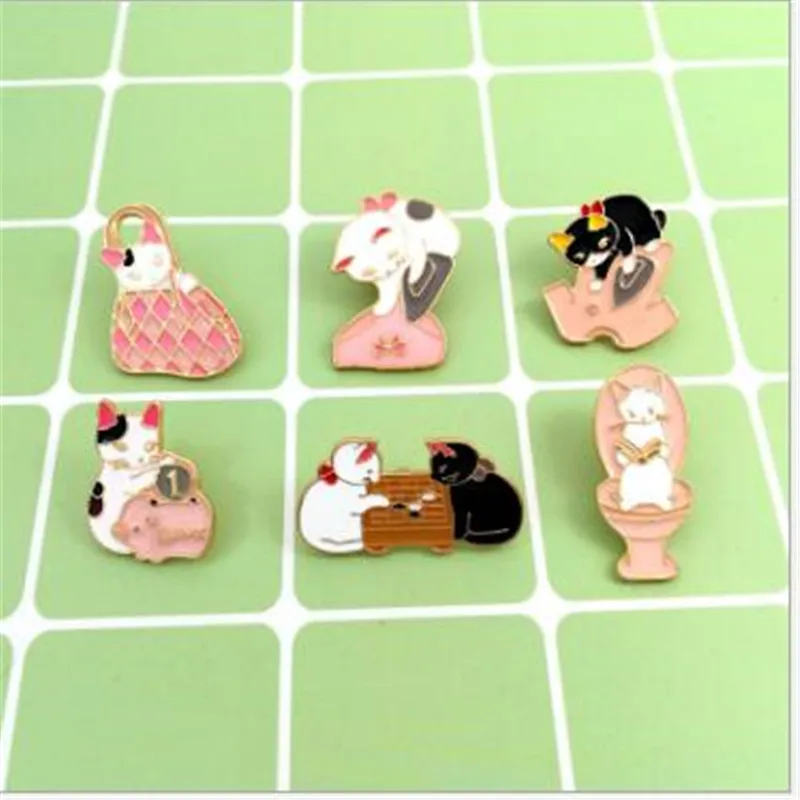 WKOUD Metal Cute Cartoon Funny Sweet Enamel Cat Kitty Life Brooch Pin For Women Bag Hat Badge Brooches jewelry Gift | Украшения и