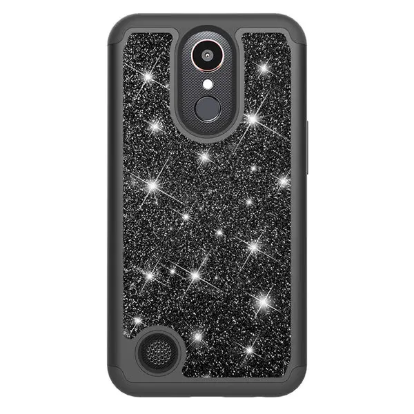 Розовое золото телефонные чехлы для LG K10 LV5 M250N случае для LG K20 Plus Блеск Кристалл блёстки Силиконовые ПК двойной слои крышка Fundas - Цвет: Черный
