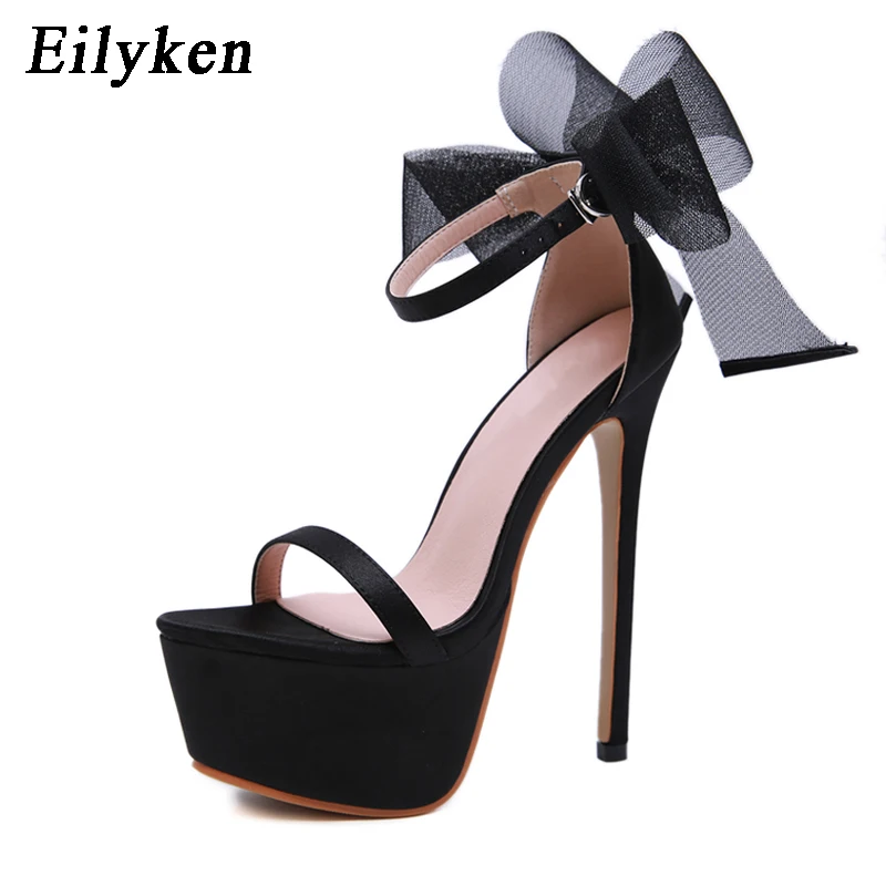Eilyken/женские босоножки на платформе с ремешком и пряжкой; пикантные вечерние туфли на высоком каблуке 17,5 см с открытым носком и бантом-бабочкой; женские босоножки